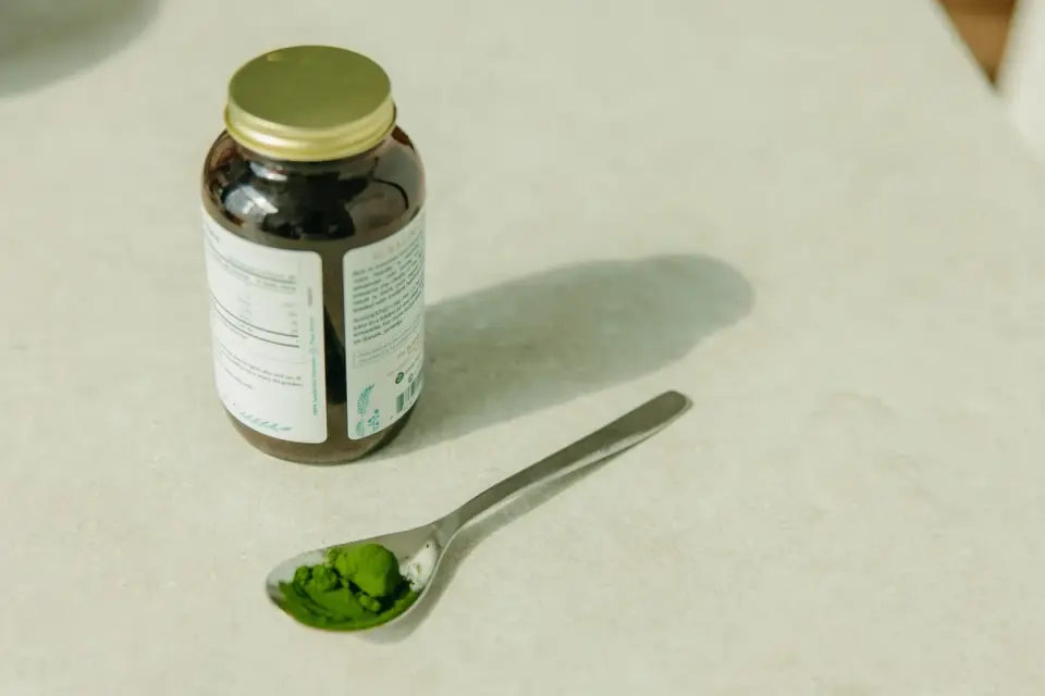 Close-up of an ingredient and dosage panel on a dog supplement label
