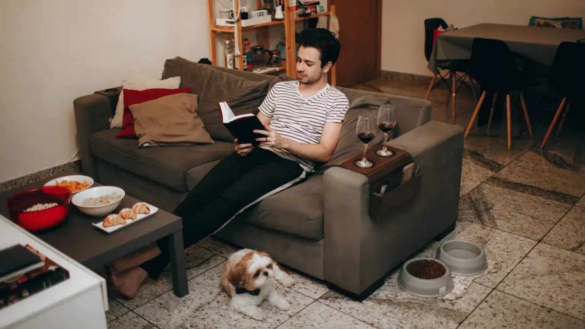 Dog eating from a bowl at home