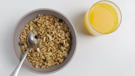 Dog eating from a bowl at home