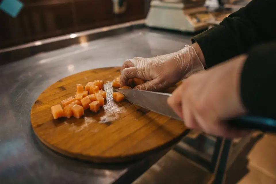 Dog owner preparing a meal