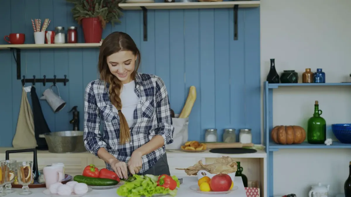 Dog owner preparing a meal
