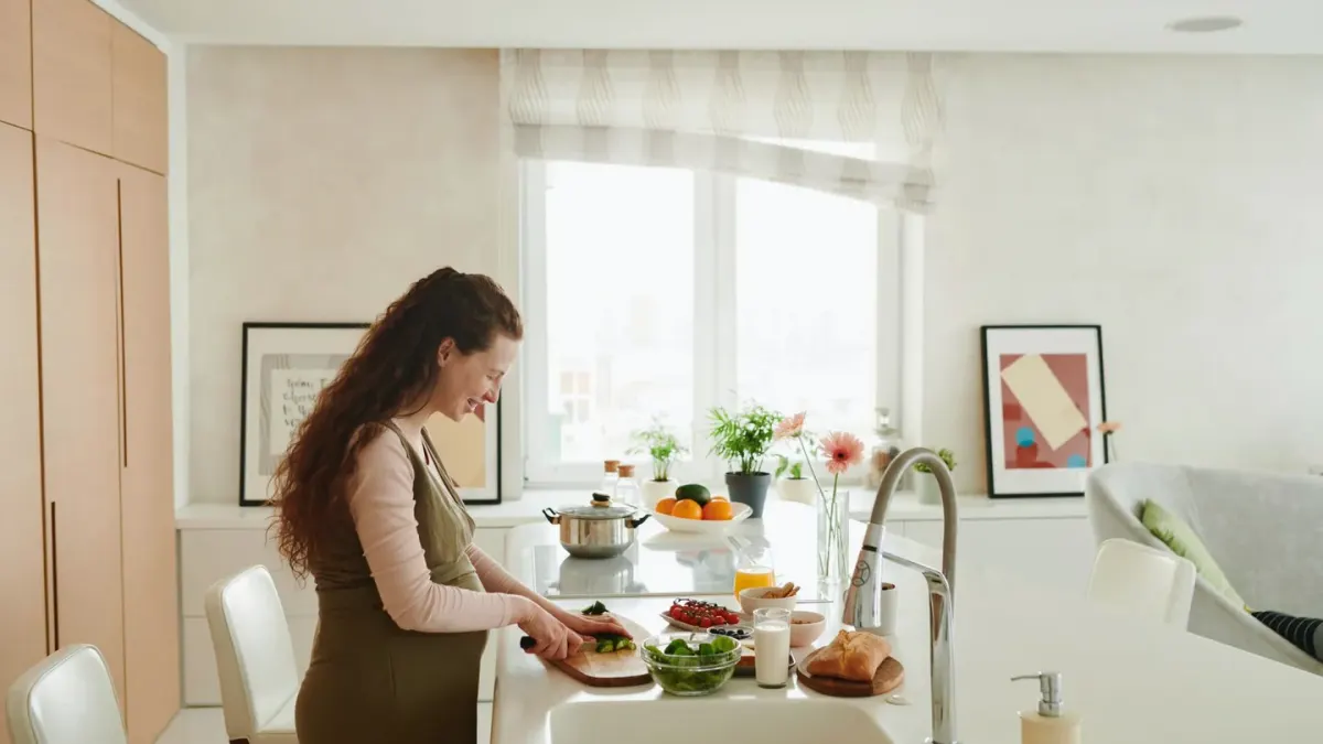 Dog owner preparing a meal
