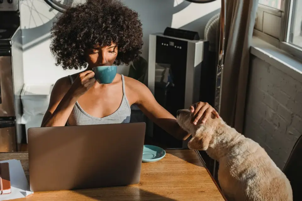 Dog owner preparing a meal